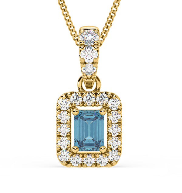 Annabelle Blue Lab Diamond Emerald Cut Halo Necklace 0.70ct in 18KGold - Elara Collection